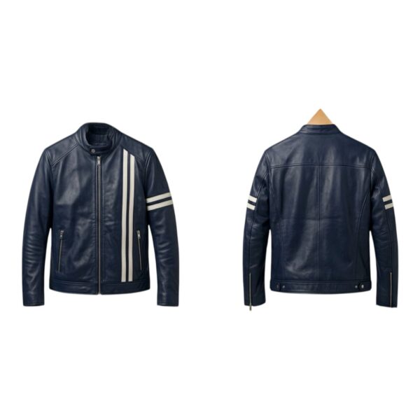 Liginite Navy Classic Leather Jacket